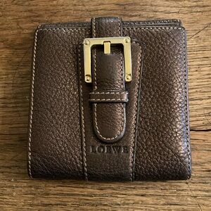 Loewe Metallic Copper Brown Leather Compact Wallet with Buckle Rare Like New!